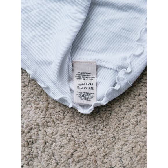 NWT We The Free Ribbed Blouse White Long Sleeve Ruffle XS Boho Cottagecore Fall - Picture 6 of 8